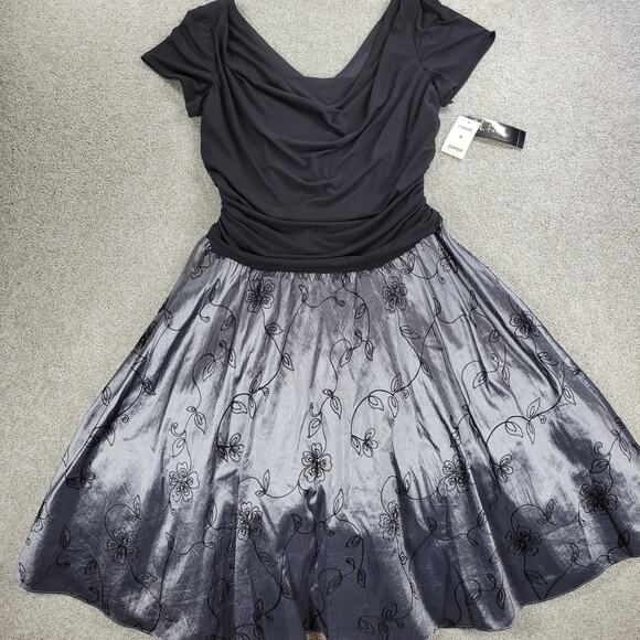 VTG SL Fashions Taffeta Party Dress Womens 16W Silver Black Evening Cocktail New - Picture 2 of 16